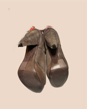 Load image into Gallery viewer, All Saints Peep Toe Olive Green Suede Platform Sandals Size 37