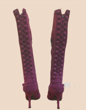 Load image into Gallery viewer, RARE: Le Silla Fuschia Suede Knee High Stiletto Boots orig price $1350.00