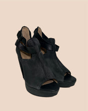 Load image into Gallery viewer, All Saints Peep Toe Black Suede Platform Sandals Size 37