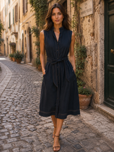 Load image into Gallery viewer, Lida Baday Black Cotton with self Belt Dress Size US 6/ IT 42