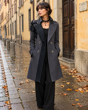Load image into Gallery viewer, Delphyne Guiraud Lace Detail Dramatic Gray Coat Dress Size EU 38/ IT 42/ US 6