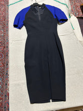 Load image into Gallery viewer, Victoria Beckham Black and Blue Raglan Sleeve Mock Neck Dress Size 6