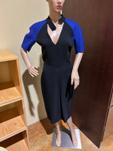 Load image into Gallery viewer, Victoria Beckham Black and Blue Raglan Sleeve Mock Neck Dress Size 6