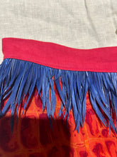 Load image into Gallery viewer, Trashie! Blue Feather Distressed Red Skirt Size 6