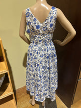Load image into Gallery viewer, Caroline Constas Peacock Patterned Blue and White Sundress Size M