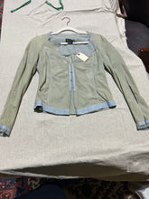 Load image into Gallery viewer, Zenobia Sage Green Cardigan with Sky Blue Trim Size 6