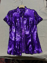 Load image into Gallery viewer, Trashie! Vintage Purple Sequin Button Up Party Top/ Shirt Size S