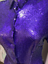 Load image into Gallery viewer, Trashie! Vintage Purple Sequin Button Up Party Top/ Shirt Size S