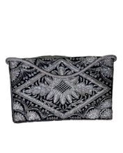 Load image into Gallery viewer, Antique Beaded Black and Silver Velvet and Satin Hand Bag
