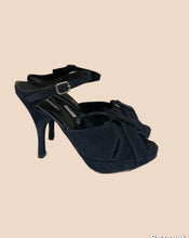 Load image into Gallery viewer, Neil Barrett Navy Suede Stiletto Peep Toe Heel
