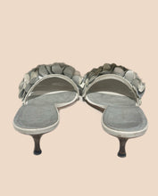 Load image into Gallery viewer, Pollini Silver White Flower Sandal Heels Size IT 39
