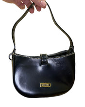 Load image into Gallery viewer, Moschino Black Leather Contrast Stitching Heart Clasp Hand Bag
