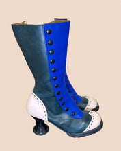 Load image into Gallery viewer, John Fluevog Babycake Blue White and Green Boots Size 7
