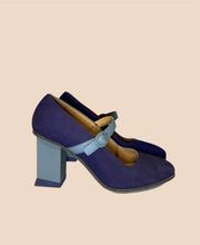 Load image into Gallery viewer, John Fluevog Blue Suede "Joanne" Mary Jane Pumps Size 7.5
