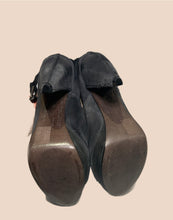 Load image into Gallery viewer, All Saints Peep Toe Black Suede Platform Sandals Size 37
