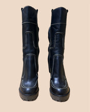 Load image into Gallery viewer, YSL Boot with Patchwork Contrast Stitching Black Leather Booties
