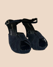 Load image into Gallery viewer, Neil Barrett Navy Suede Stiletto Peep Toe Heel
