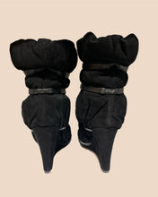 Load image into Gallery viewer, Stuart Weitzman Black Duvet Stud Wedge Booties Size 7
