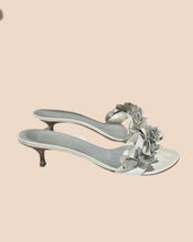 Load image into Gallery viewer, Pollini Silver White Flower Sandal Heels Size IT 39
