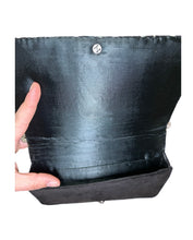 Load image into Gallery viewer, Antique Beaded Black and Silver Velvet and Satin Hand Bag
