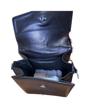 Load image into Gallery viewer, Vintage Sergio Rossi Black Leather Crossbody Bag with Safety Pin Decal
