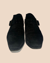 Load image into Gallery viewer, Prada Black Suede Silver Buckle Shoes Size 38.5
