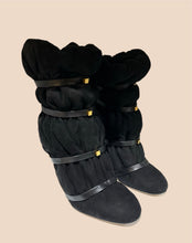 Load image into Gallery viewer, Stuart Weitzman Black Duvet Stud Wedge Booties Size 7
