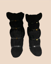 Load image into Gallery viewer, Stuart Weitzman Black Duvet Stud Wedge Booties Size 7

