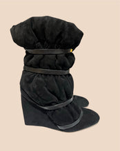 Load image into Gallery viewer, Stuart Weitzman Black Duvet Stud Wedge Booties Size 7
