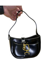 Load image into Gallery viewer, Moschino Black Leather Contrast Stitching Heart Clasp Hand Bag
