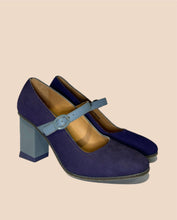 Load image into Gallery viewer, John Fluevog Blue Suede "Joanne" Mary Jane Pumps Size 7.5
