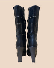 Load image into Gallery viewer, YSL Boot with Patchwork Contrast Stitching Black Leather Booties
