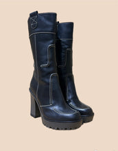 Load image into Gallery viewer, YSL Boot with Patchwork Contrast Stitching Black Leather Booties
