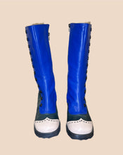 Load image into Gallery viewer, John Fluevog Babycake Blue White and Green Boots Size 7
