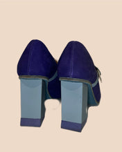 Load image into Gallery viewer, John Fluevog Blue Suede "Joanne" Mary Jane Pumps Size 7.5
