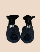 Load image into Gallery viewer, Neil Barrett Navy Suede Stiletto Peep Toe Heel
