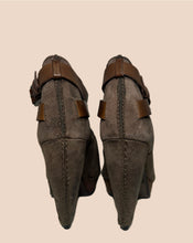Load image into Gallery viewer, All Saints Peep Toe Olive Green Suede Platform Sandals Size 37
