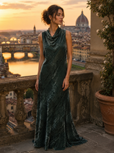 Load image into Gallery viewer, Emporio Armani Forest Green Velvet Cowl Neck Gown Size IT 42/ US 6
