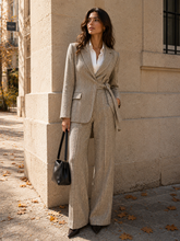 Load image into Gallery viewer, Zenobia Gray Tweed Wrap Blazer with Pants Size 4/6
