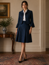 Load image into Gallery viewer, Zenobia Navy Blue /Black Matelasse Jacket and Skirt Size US 4
