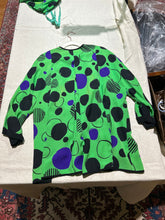 Load image into Gallery viewer, Vintage 100% silk Bright Green Polka Dot Top and Jacket Size L/ XL
