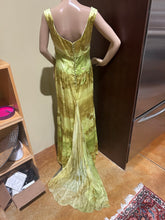 Load image into Gallery viewer, Vintage Evening Green Satin with Sheer Train Dress Size US 6/ IT 42
