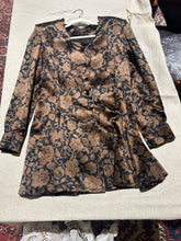 Load image into Gallery viewer, Vintage 80s Shoulder Pads Metallic Bronze and Black Blouse /Tunic/Jacket Size M
