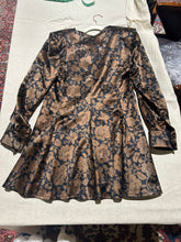 Load image into Gallery viewer, Vintage 80s Shoulder Pads Metallic Bronze and Black Blouse /Tunic/Jacket Size M
