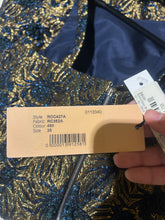 Load image into Gallery viewer, Rochas Gold and Blue Spider Detail NWT Drop Waist Dress Size EU 38 /US 4
