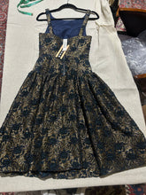Load image into Gallery viewer, Rochas Gold and Blue Spider Detail NWT Drop Waist Dress Size EU 38 /US 4

