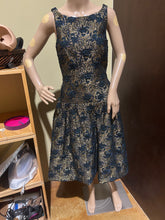 Load image into Gallery viewer, Rochas Gold and Blue Spider Detail NWT Drop Waist Dress Size EU 38 /US 4
