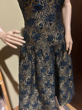 Load image into Gallery viewer, Rochas Gold and Blue Spider Detail NWT Drop Waist Dress Size EU 38 /US 4
