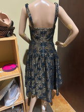 Load image into Gallery viewer, Rochas Gold and Blue Spider Detail NWT Drop Waist Dress Size EU 38 /US 4
