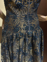 Load image into Gallery viewer, Rochas Gold and Blue Spider Detail NWT Drop Waist Dress Size EU 38 /US 4

